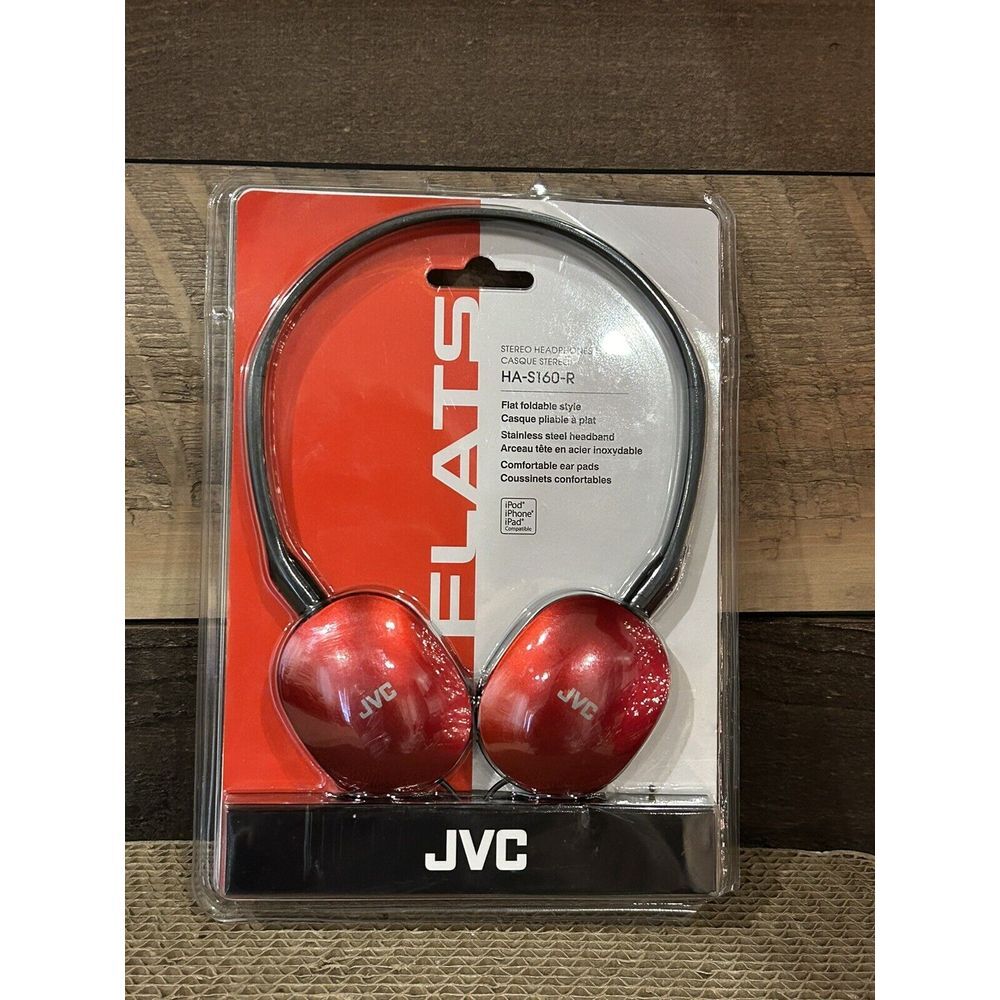 Brand New JVC HA-S160R Flat & Foldable Lightweight On-Ear Stereo Headphones RED